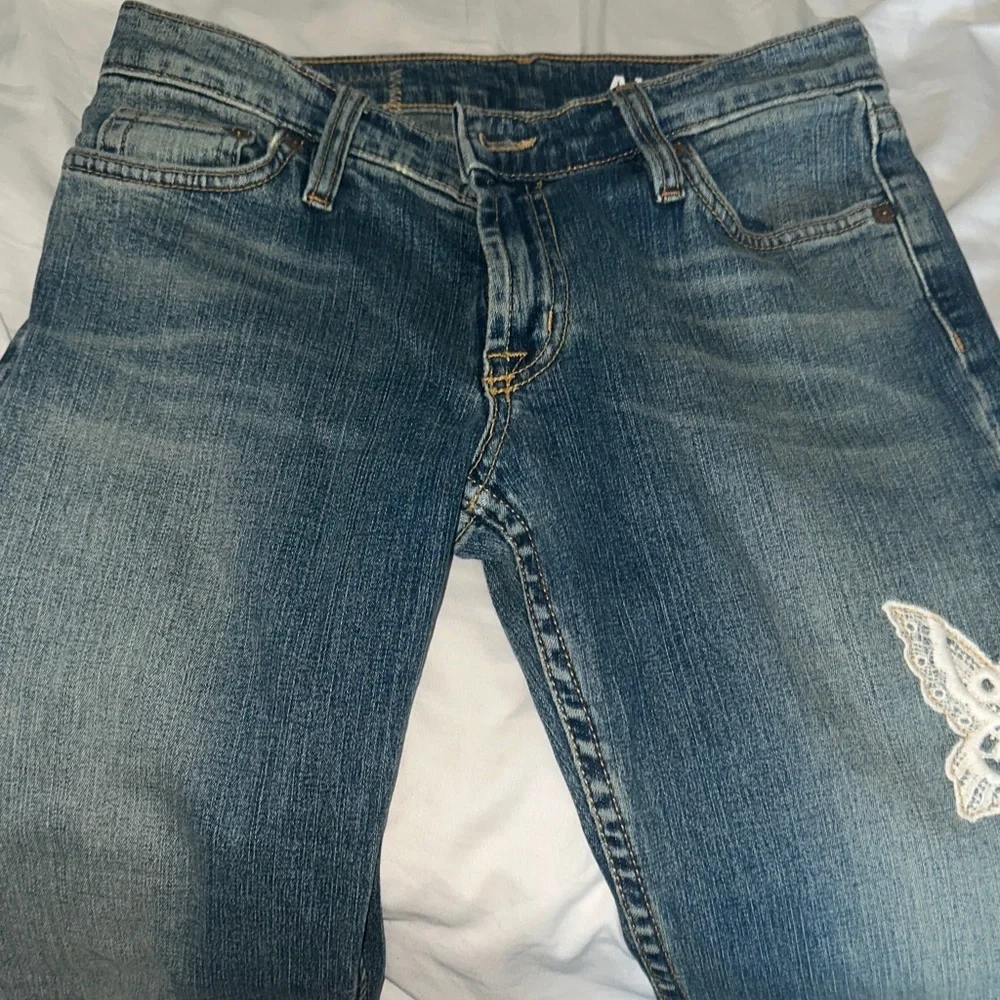 Allen B. By Allen Schwartz Blue Lace-Appliqué Flare Jeans - Picture 8 of 8